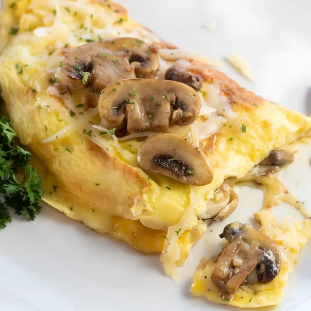 MUSHROOM & SWISS OMELETTE.