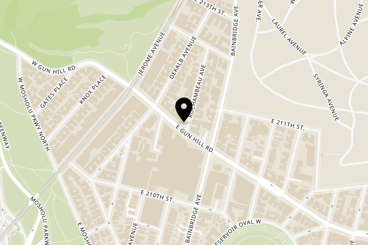 Map showing the location of Tasty Picks on 89 East Gun Hill Road in Bronx